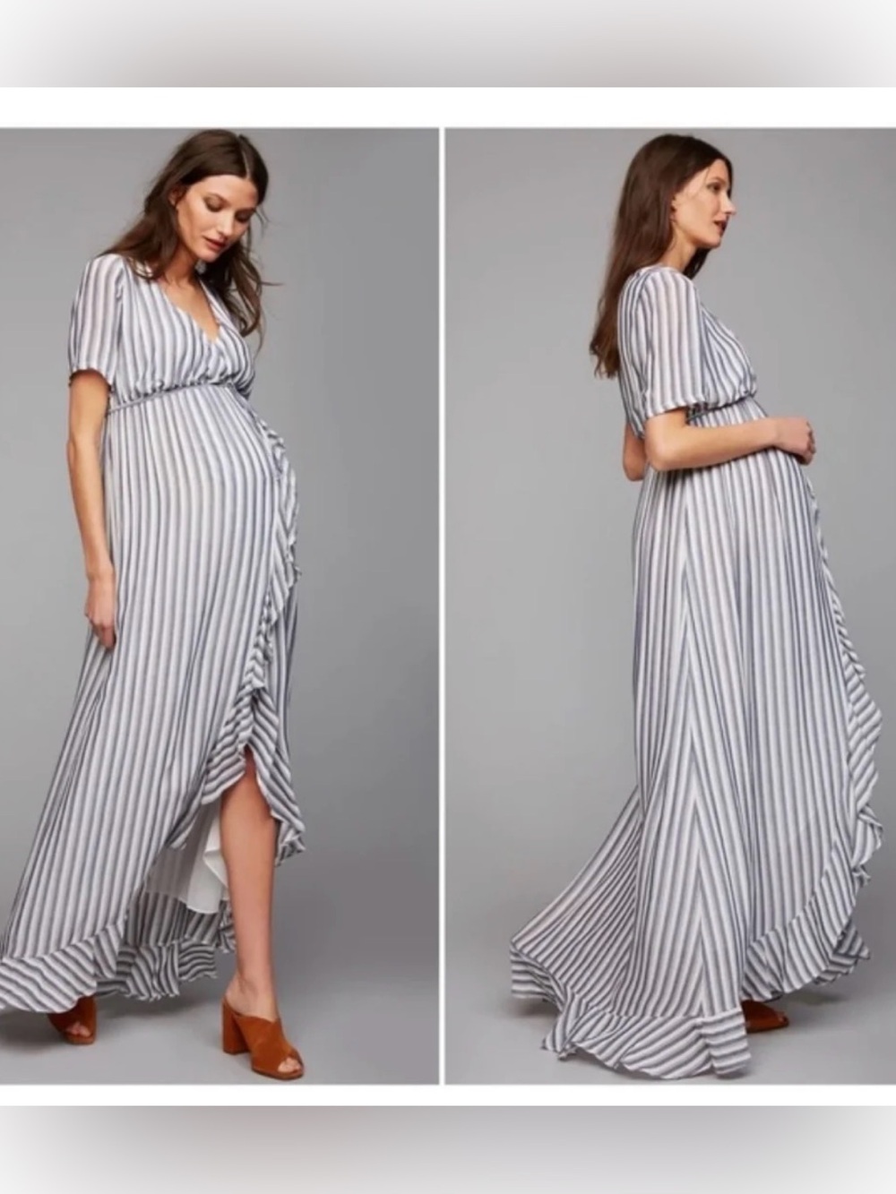 Rachel Pally- Striped Maternity Wrap Maxi Dress - Blue/White